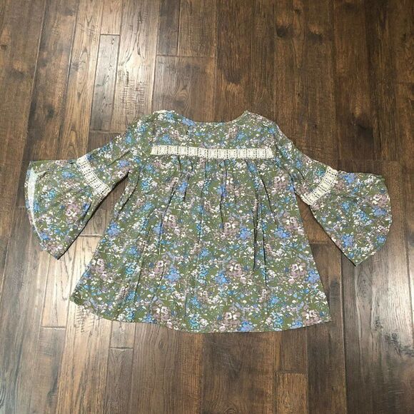 Flint & Moss New York Green Floral Bell Sleeves Blouse Crochet Boho Peasant - Picture 12 of 12